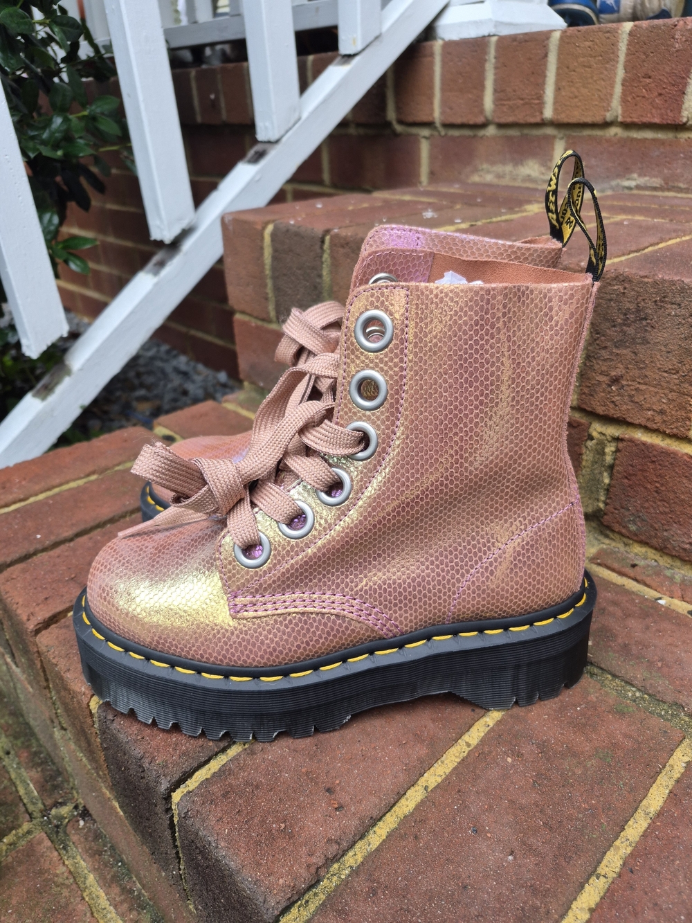 Doc Martin Pink Iridescent Leather Platform Boot Mermaid Scale